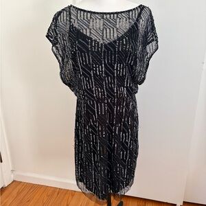 Aidan Mattox Black Beaded Overlay Evening Dress